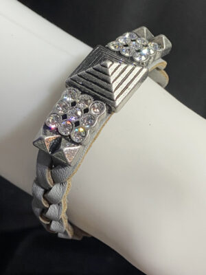 Lia Sophia "Confidant" grey leather and rhinestone bracelet