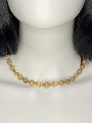 Newly Designed healing necklace with glass & petrified agate beads