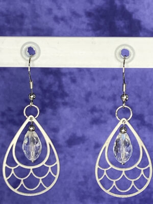 Newly Designed SS fish scale earrings with glass teardrop