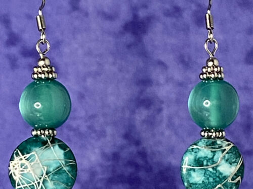 Upcycled turquoise glass and composite beaded earrings